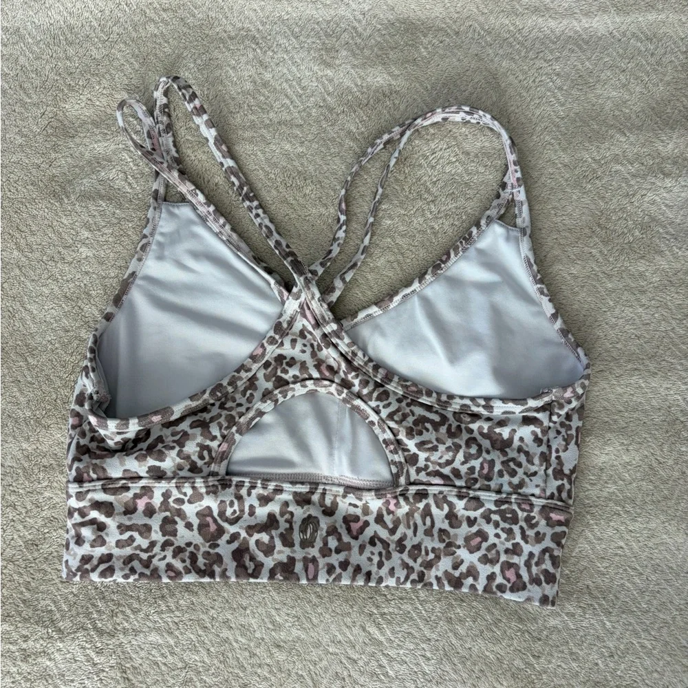 Leopard Print Strappy Sports Bra - Taupe & Pink Spots - Picture 2 of 2